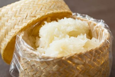 Sticky rice is eaten with the fingers